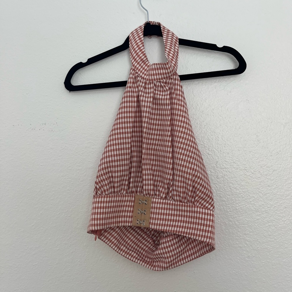Pretty Little Thing | Red and White Checkered Halter Top | Size 6 Medium
